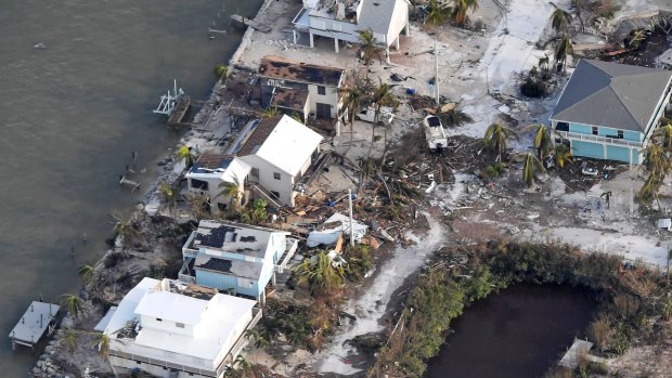 Damaged houses are shown in the aftermath of Hurricane Irma in the Florida Keys on Monday.