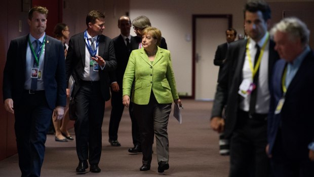 German Chancellor Angela Merkel arrives for the first of a two of a two day European Council summit on June 22.