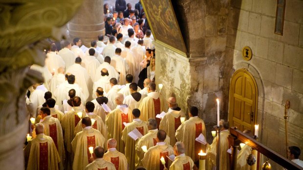 Mass in the Church of the Holy Sepulchre in Jerusalem, Israel.