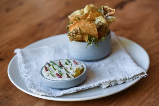 Barramundi crackers and dip.