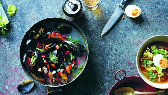 Chef Matt Stone's steamed mussels in fish broth.