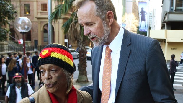  Minister for Indigenous Affairs Senator Nigel Scullion talks to Aboriginal Tent Embassy leader Jenny Munro at the Supreme Court on Friday.