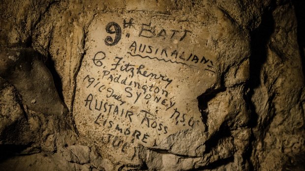 The names of soldiers from Australia's  9th Battalion infantry unit have been found in a cave in northern France.  