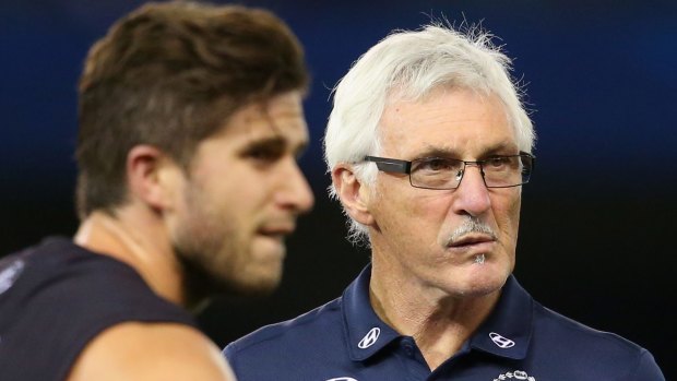 Blues coach Mick Malthouse with Marc Murphy.