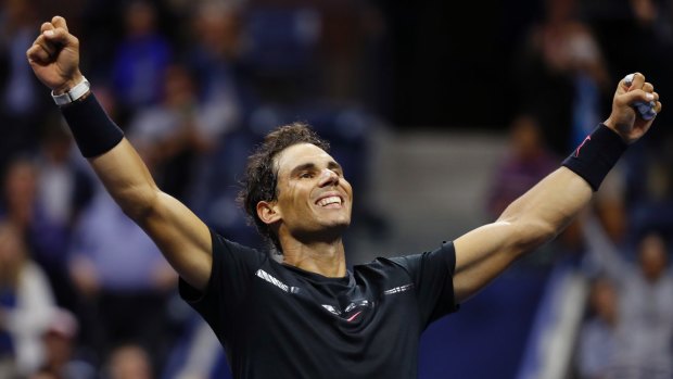 On top: Rafael Nadal celebrates after beating Juan Martin del Potro.