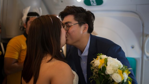 Janessa Li and Benjamin Lee tied the knot on a flight to Perth.