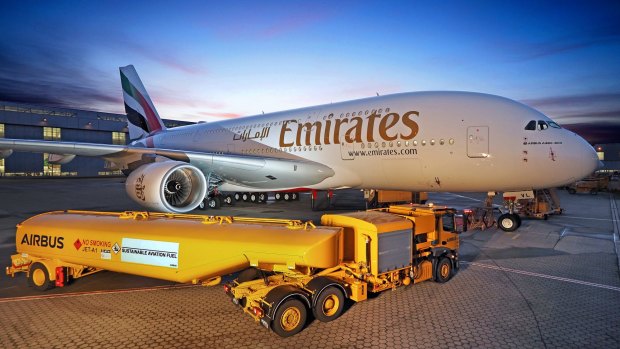 Emirates receives the first of three new Airbus A380s earlier this month.