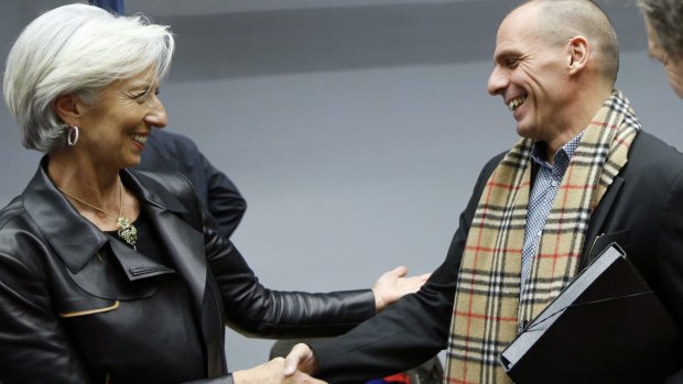 IMF chief Christine Lagarde with Yanis Varoufakis in February 2015.