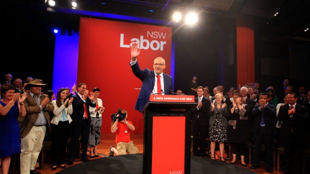  NSW Opposition Leader Luke Foley addresses the party faithful and assembled Labor luminaries at the Catholic Club in Campbelltown at Labor's Campaign Launch on Sunday.