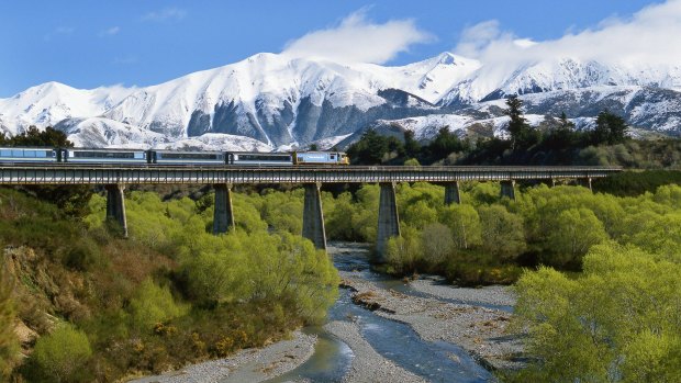 The TranzAlpine, a 10-hour round trip, runs from Christchurch on the east coast of the South Island to Greytown on the west.