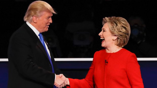 Hillary Clinton greets Donald Trump at the first debate.