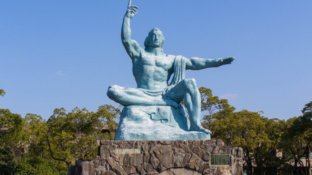 Peace Statue in Nagasaki Peace Park.
