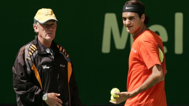 Early days: Roger Federer with Tony Roche at the 2006 Australian Open. 
