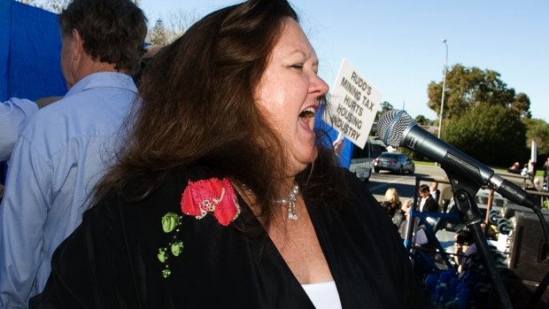 Mining magnate Gina Rinehart at a mining tax protest.