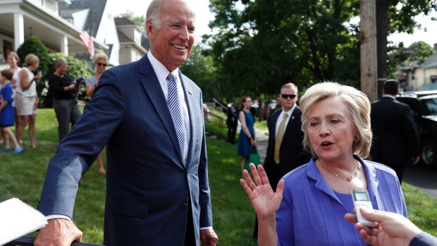 Biden on the presidential election campaign trail with Hillary Clinton in August last year