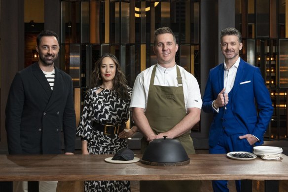 Amaru chef Clinton McIvor and the MasterChef Australia judges.