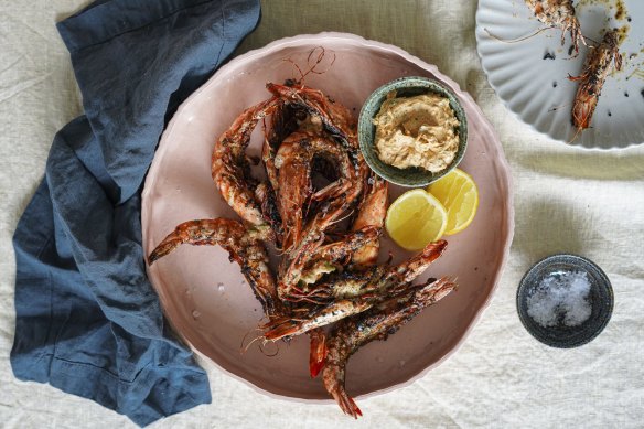 Split prawns with 'nduja butter. 