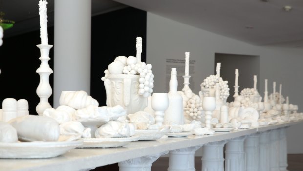 The Last Supper (2014) by Ken and Julia Yonetani is a nine-metre long installation made out of salt.