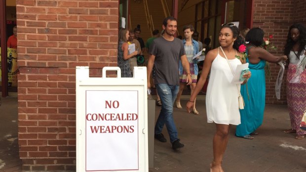 A sign outside the church where a memorial service was held for the nine victims of the Charleston mass shooting.