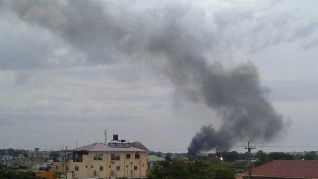 Black smoke rising above the South Sudanese capital Juba.