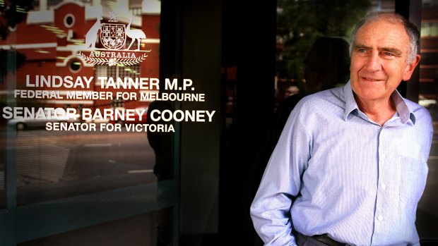 Senator Barney Cooney outside the office he shared with Lindsay Tanner MP.