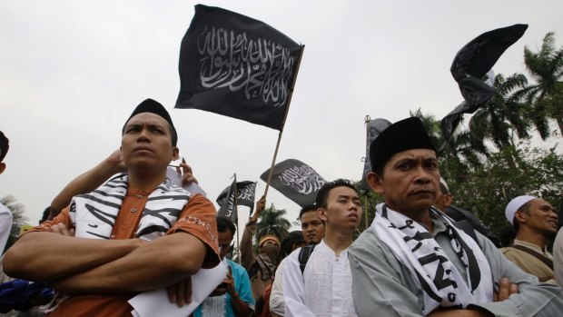 Indonesian Muslims gather during a rally in Jakarta on Tuesday.