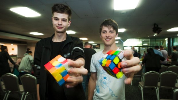 Jayden McNeill and Feliks Zemdegs Rubicks at the Canberra Speed Cubing event.