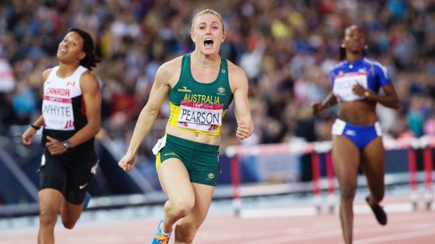 Sally Pearson, under tremendous pressure, wins the 100-metre hurdles at the Glasgow Commonwealth Games.