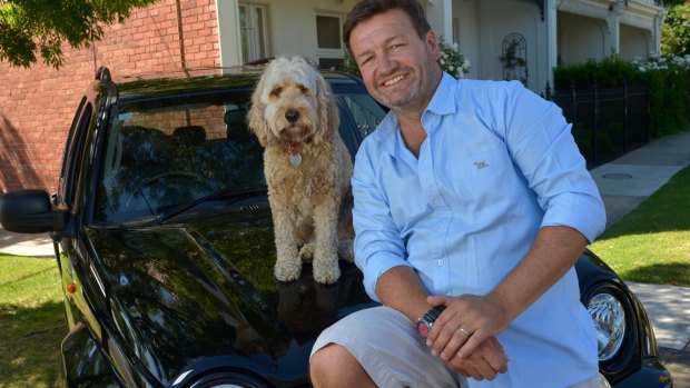 Comedian Lawrence Mooney with his dog Rupert.