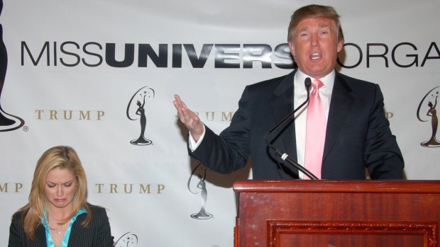 Tara Conner and Donald Trump during a press Conference at Trump tower in 2006.
