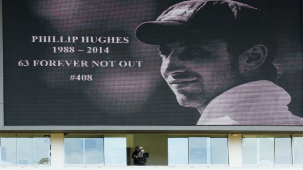 Kiwis pay tribute: A message is displayed on the big screen at Westpac Stadium in Wellington in memory of Phillip Hughes before the Phoenix's clash with Melbourne City. 
