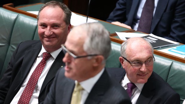 Agriculture Minister Barnaby Joyce, Prime Minister Malcolm Turnbull and Deputy Prime Minister Warren Truss.
