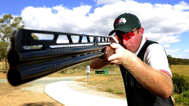 Double trap competitor James Willett, of Mulwala, training at the Majura Park Gun Club in Canberra.