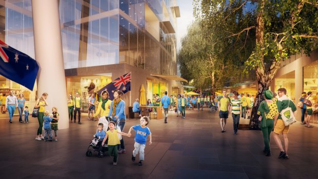 An artist's impression of the earlier version of the Manuka Oval redevelopment, released in February.