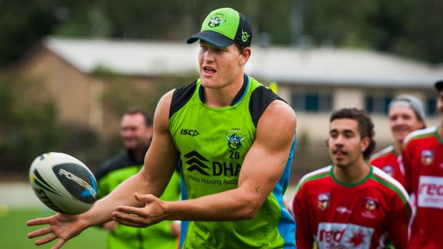 Canberra Raiders prop Rhys Kennedy trains with Group 16 youngsters. 