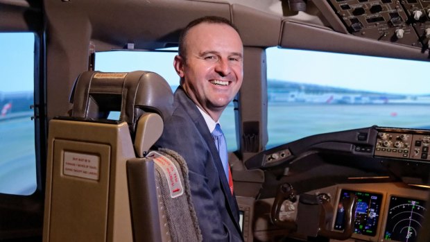 Chief Minister Andrew Barr during a visit to the Singapore Airlines training centre last year; he visited again during his week-long trip in April this year.