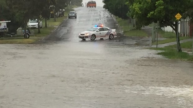 Flash flooding hits Albert Street, in Goodna. 
