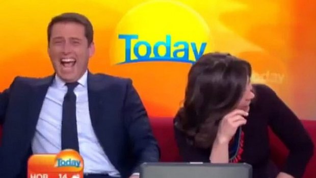 Karl Stefanovic on the <i>Today</i> set with Lisa Wilkinson.