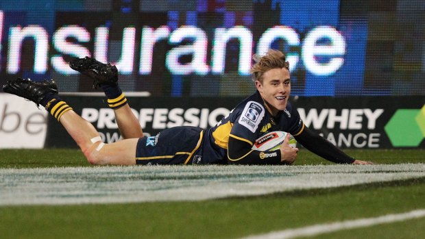 Jordan Jackson-Hope scored his first try in just his second Super Rugby game last year.