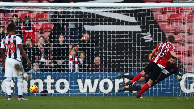 James Ward-Prowse converts a penalty for Southampton against West Bromwich Albion at St Mary's.