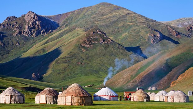 Yurts, Tash Rabat Valley, Kyrgyzstan.