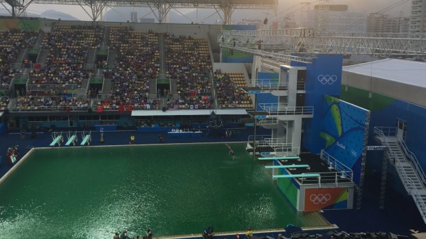 Divers were forced to dive into a green pool. 