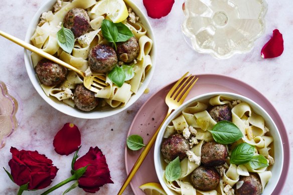 A Greek spin on spaghetti and meatballs.