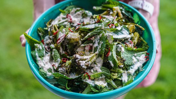 Roasted and raw broccoli salad.