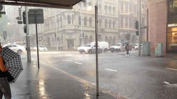 King Street in Sydney's CBD flooded as the storm hit. 