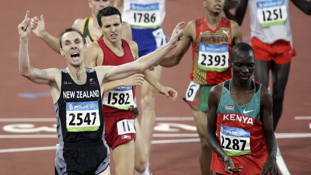New Zealand's Nick Willis, left, reacts after winning a medal in the 1500m final at the 2008 Beijing Olympic Games.