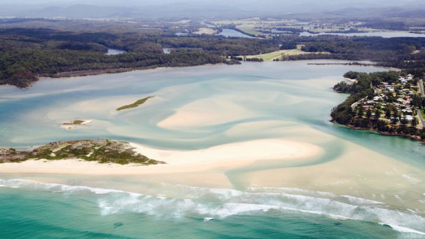 A aerial view of the ocean and estuaries  of South Coast NSW.
