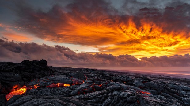 Lava sunrise on the south-east rift zone of Kilauea volcano, Hawaii.