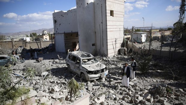 Saudi-led air strikes destroyed this man's house in Sanaa, Yemen last Friday.