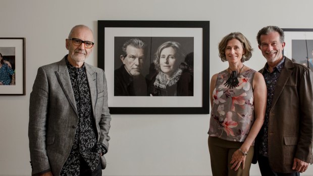 Gary Grealy, with Alison Mackay and Richard Morecroft and the winning portrait. 